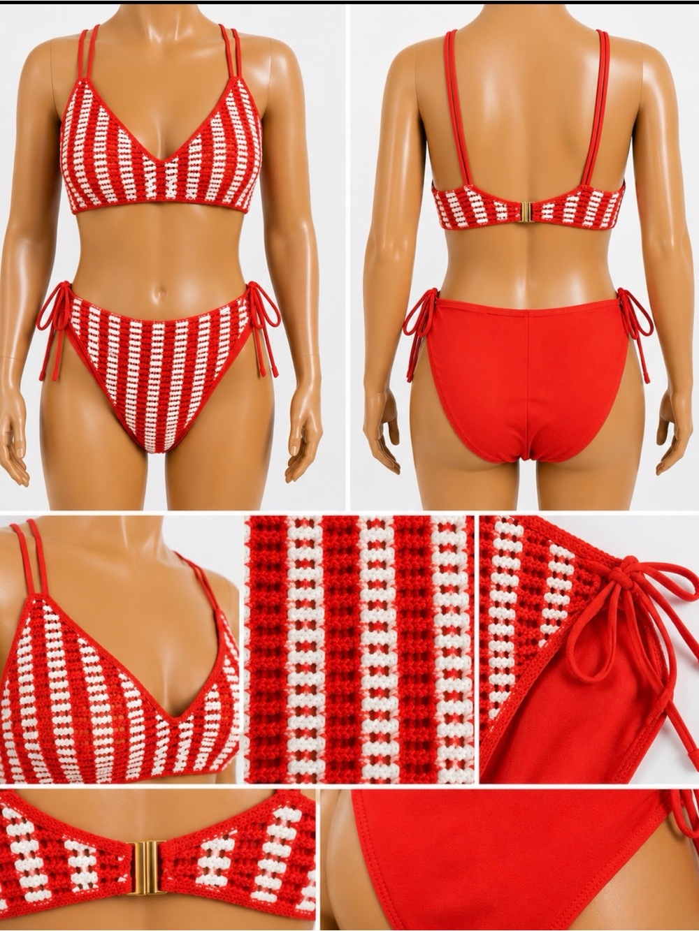wild fable Red & White Crochet-Textured Stripe Bikini